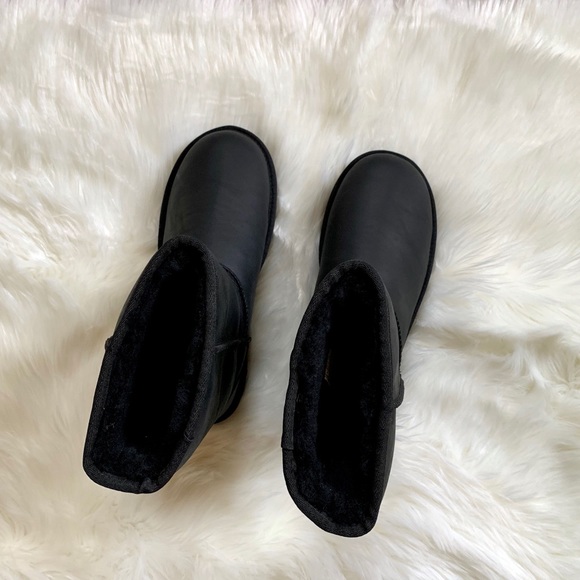 UGG Classic Short Black Leather Boots - Picture 3 of 8